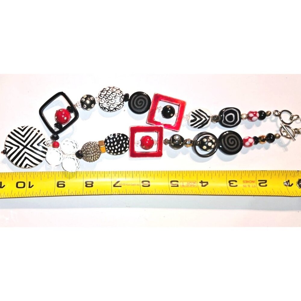 Vintage  Necklace Glass & Plastic  Beaded With Geometric Shapes & Toggle Clasp